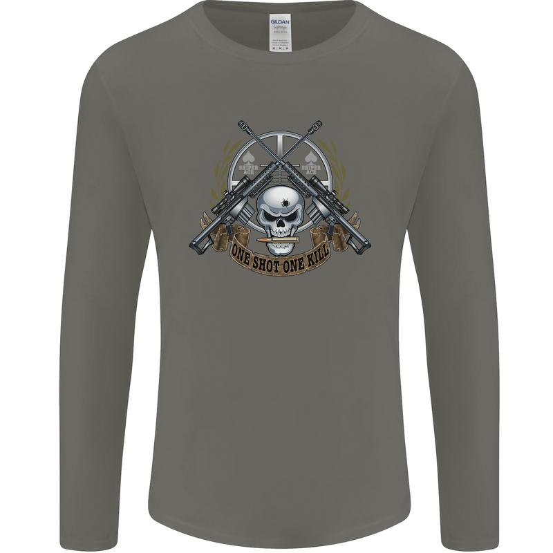 Sniper Ace One Shot Kill Para Marine Army Mens Long Sleeve T-Shirt Charcoal
