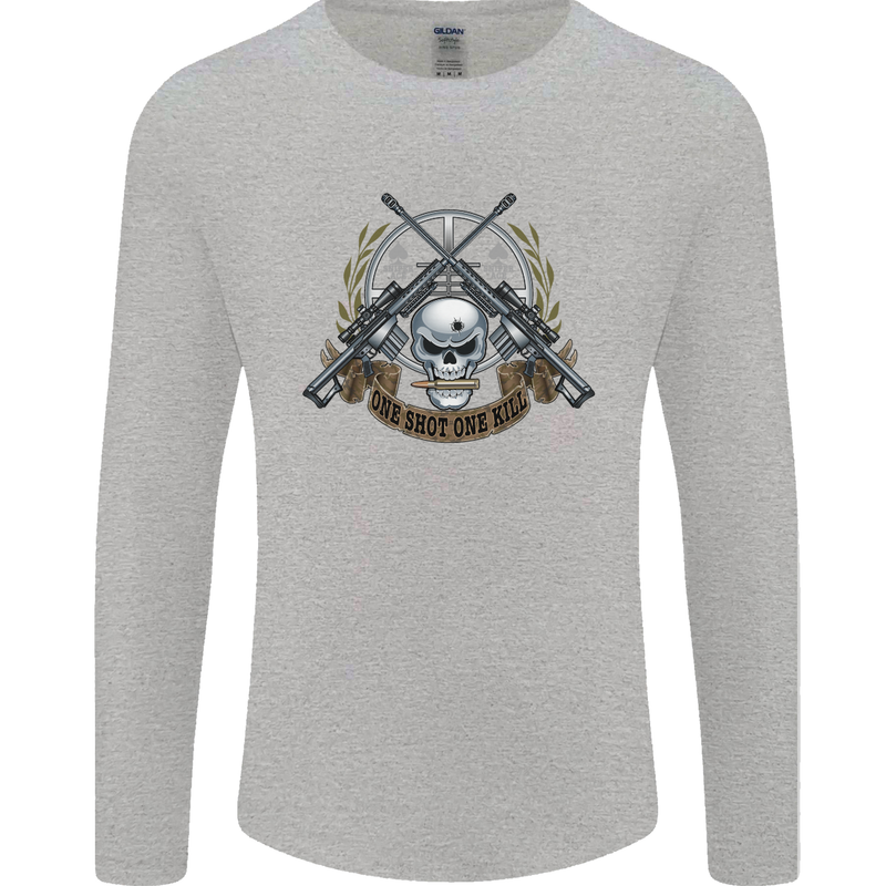 Sniper Ace One Shot Kill Para Marine Army Mens Long Sleeve T-Shirt Sports Grey