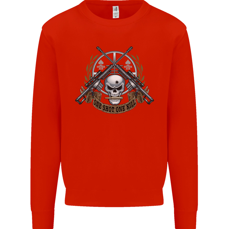 Sniper Ace One Shot Kill Para Marine Army Mens Sweatshirt Jumper Bright Red