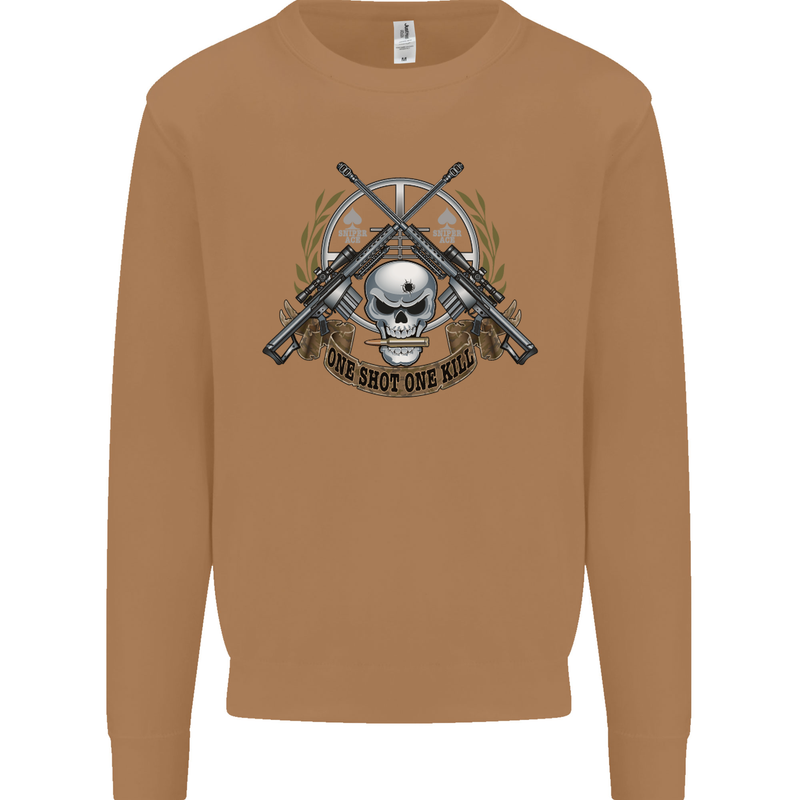 Sniper Ace One Shot Kill Para Marine Army Mens Sweatshirt Jumper Caramel Latte