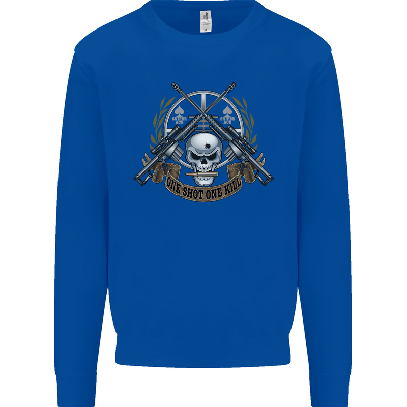 Sniper Ace One Shot Kill Para Marine Army Mens Sweatshirt Jumper Royal Blue