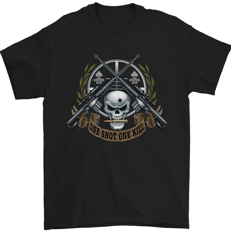 Sniper Ace One Shot Kill Para Marine Army Mens T-Shirt Cotton Gildan Black