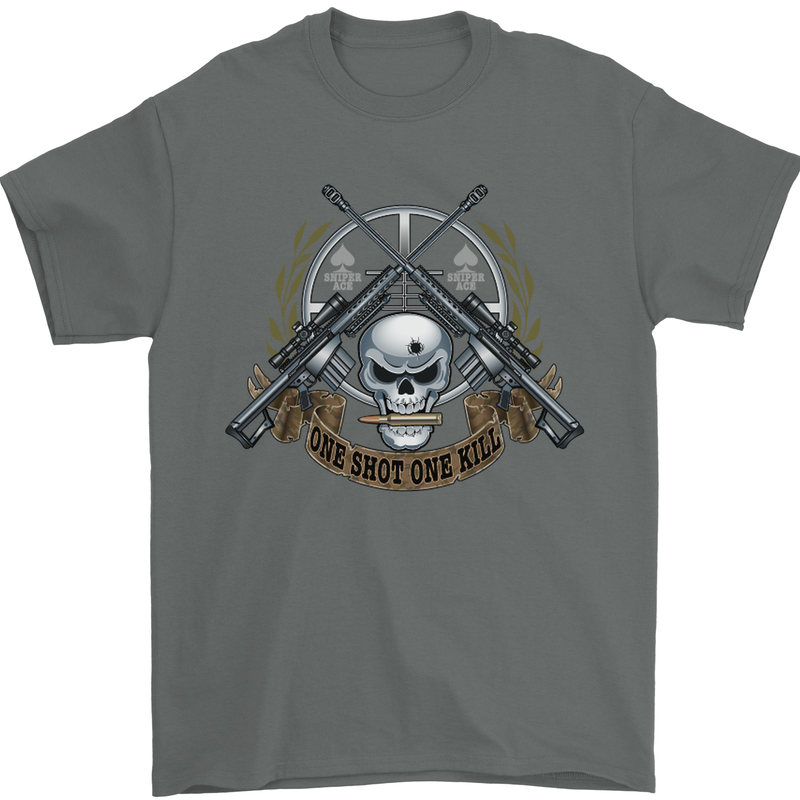 Sniper Ace One Shot Kill Para Marine Army Mens T-Shirt Cotton Gildan Charcoal