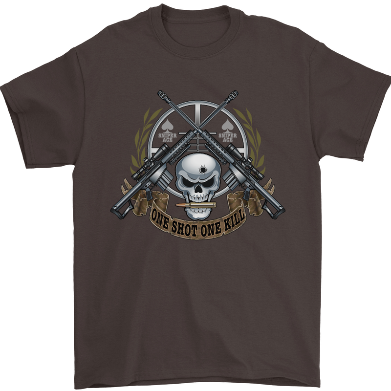 Sniper Ace One Shot Kill Para Marine Army Mens T-Shirt Cotton Gildan Dark Chocolate
