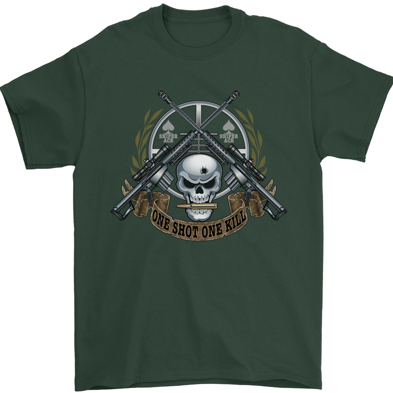 Sniper Ace One Shot Kill Para Marine Army Mens T-Shirt Cotton Gildan Forest Green