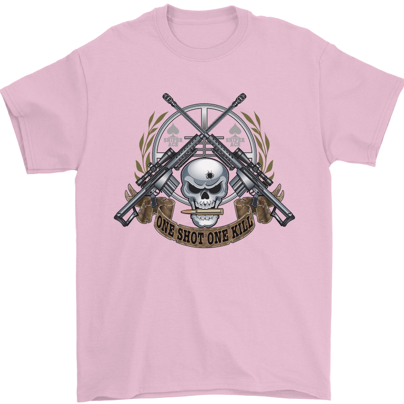 Sniper Ace One Shot Kill Para Marine Army Mens T-Shirt Cotton Gildan Light Pink