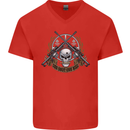 Sniper Ace One Shot Kill Para Marine Army Mens V-Neck Cotton T-Shirt Red