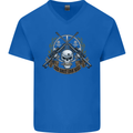 Sniper Ace One Shot Kill Para Marine Army Mens V-Neck Cotton T-Shirt Royal Blue