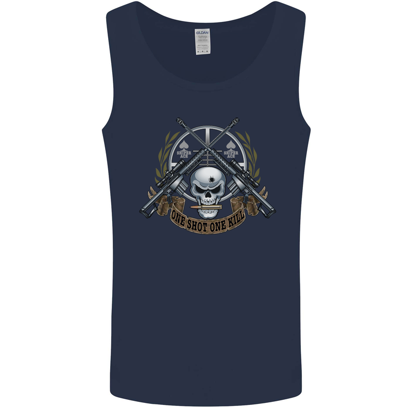 Sniper Ace One Shot Kill Para Marine Army Mens Vest Tank Top Navy Blue