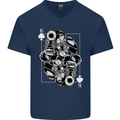 Sniper Playing Card Military Army Elite Mens V-Neck Cotton T-Shirt Navy Blue