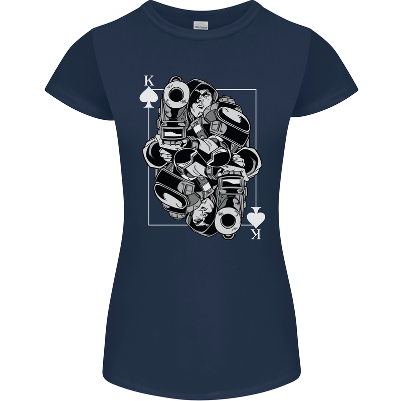 Sniper Playing Card Military Army Elite Womens Petite Cut T-Shirt Navy Blue