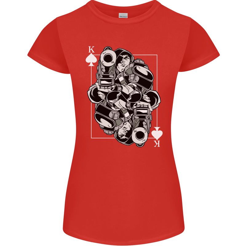 Sniper Playing Card Military Army Elite Womens Petite Cut T-Shirt Red