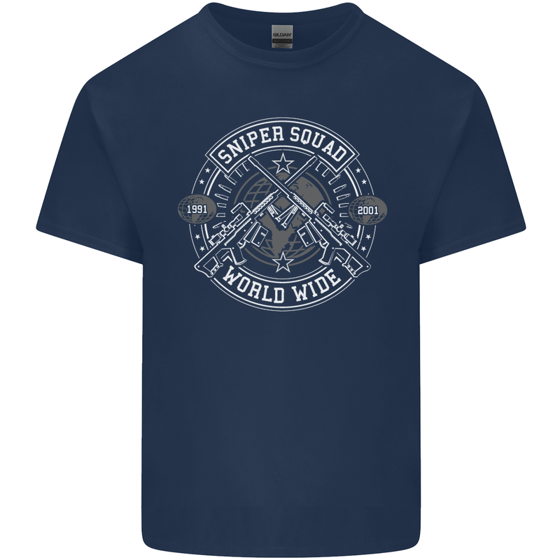 Sniper Squad Worldwide Army Para Marines Mens Cotton T-Shirt Tee Top Navy Blue