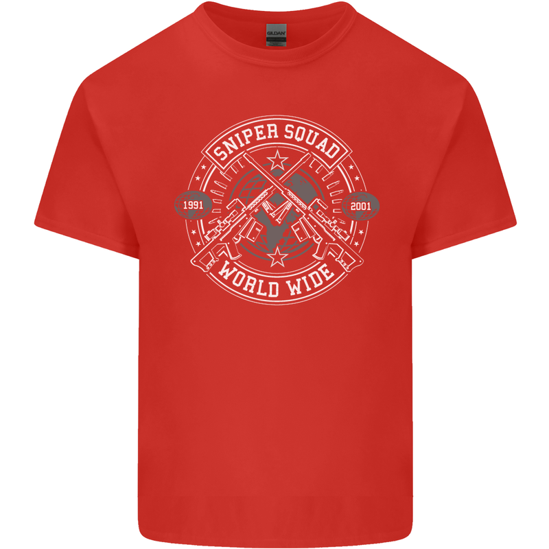 Sniper Squad Worldwide Army Para Marines Mens Cotton T-Shirt Tee Top Red