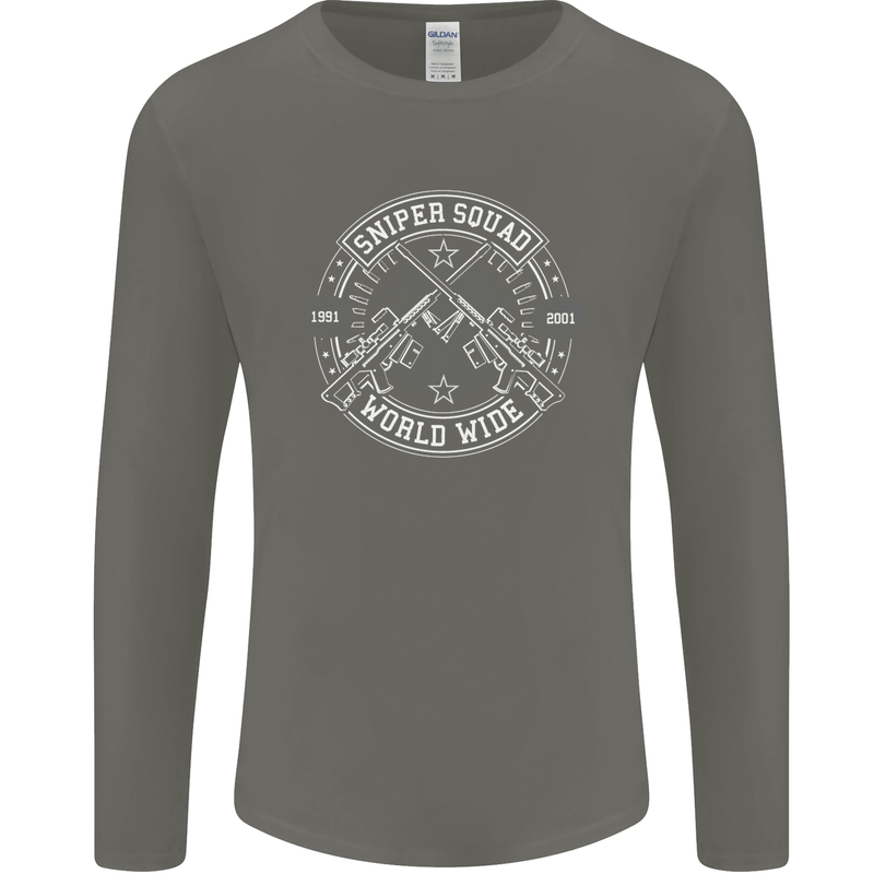 Sniper Squad Worldwide Army Para Marines Mens Long Sleeve T-Shirt Charcoal