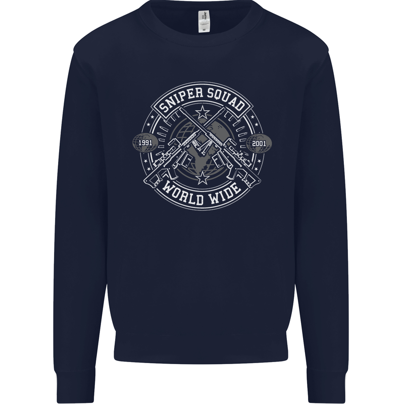 Sniper Squad Worldwide Army Para Marines Mens Sweatshirt Jumper Navy Blue