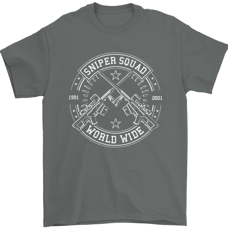 Sniper Squad Worldwide Army Para Marines Mens T-Shirt Cotton Gildan Charcoal