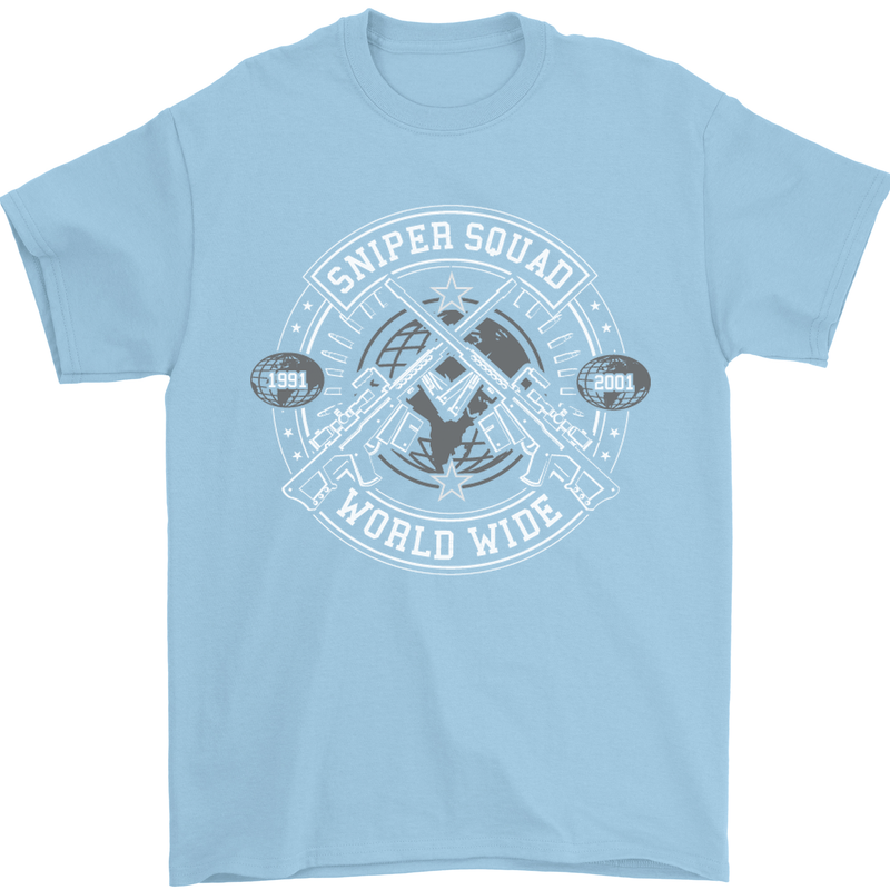 Sniper Squad Worldwide Army Para Marines Mens T-Shirt Cotton Gildan Light Blue