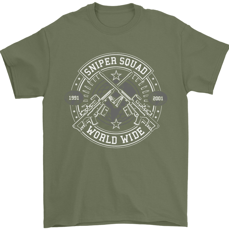 Sniper Squad Worldwide Army Para Marines Mens T-Shirt Cotton Gildan Military Green