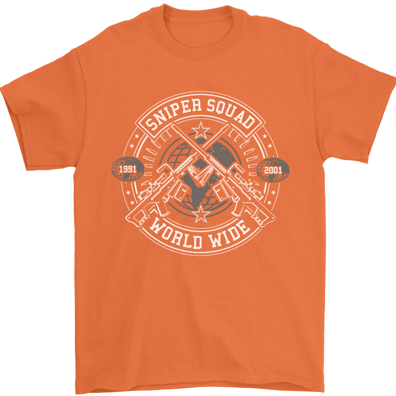 Sniper Squad Worldwide Army Para Marines Mens T-Shirt Cotton Gildan Orange