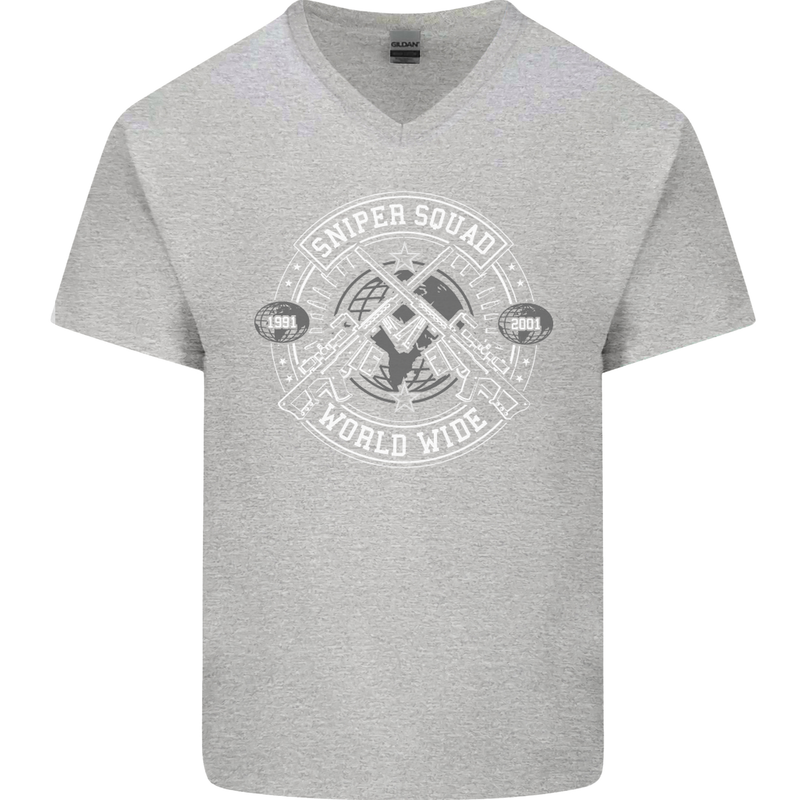 Sniper Squad Worldwide Army Para Marines Mens V-Neck Cotton T-Shirt Sports Grey