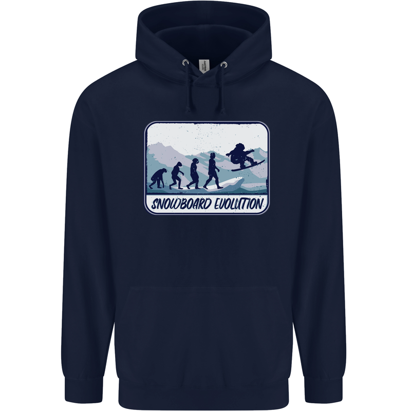 Snowboarding Evolution Funny Snowboarder Childrens Kids Hoodie Navy Blue