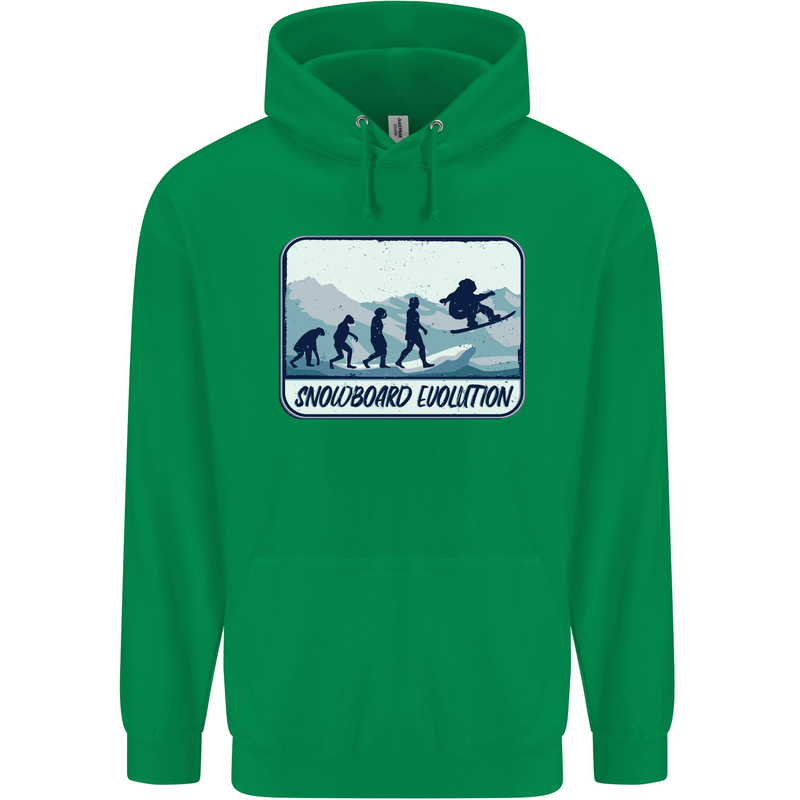 Snowboarding Evolution Funny Snowboarder Mens 80% Cotton Hoodie Irish Green