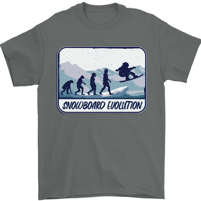 Snowboarding Evolution Funny Snowboarder Mens T-Shirt Cotton Gildan Charcoal