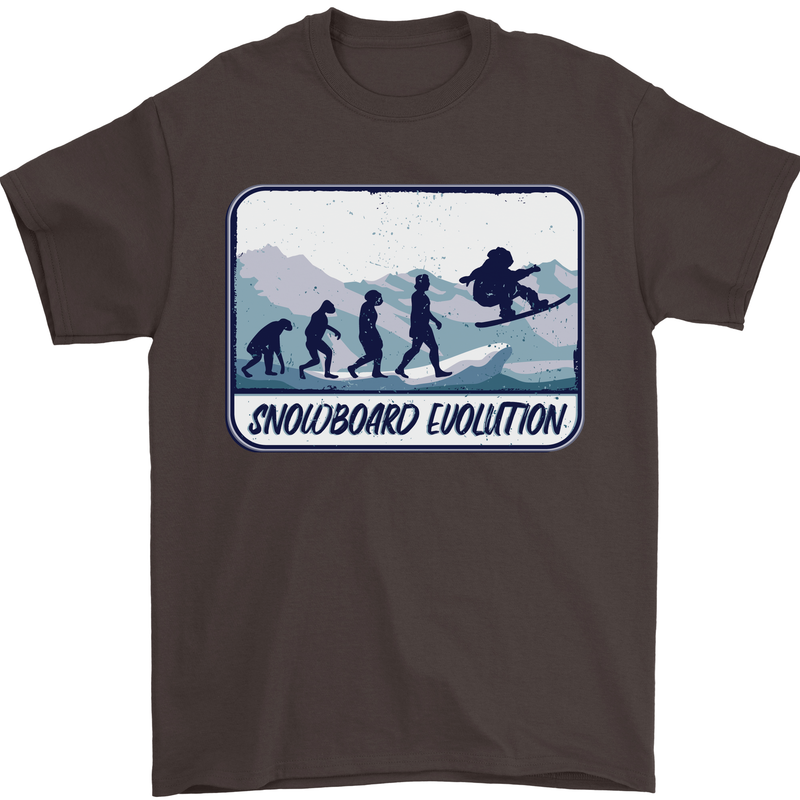 Snowboarding Evolution Funny Snowboarder Mens T-Shirt Cotton Gildan Dark Chocolate