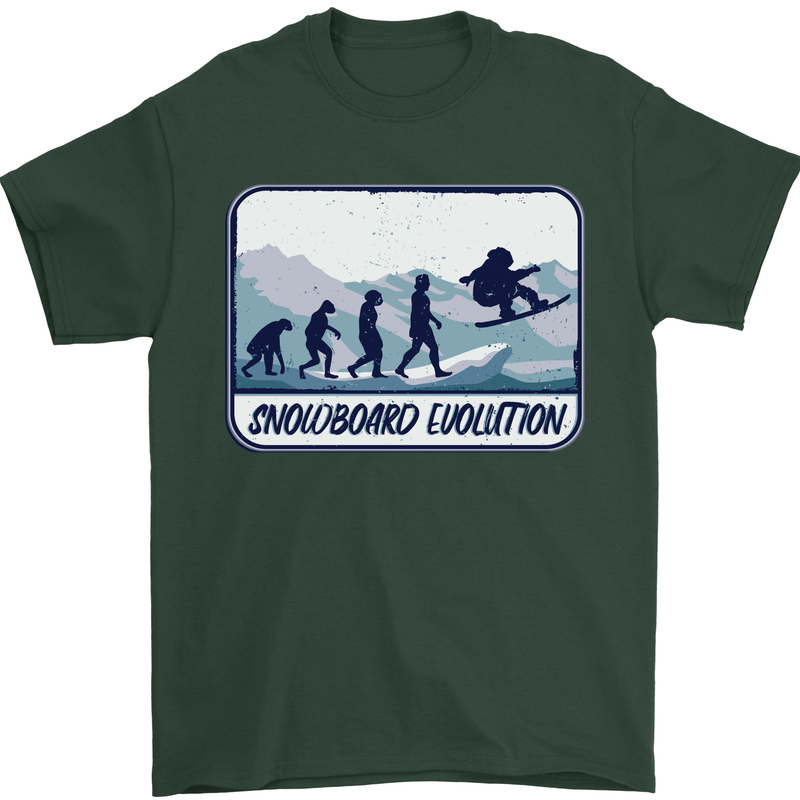 Snowboarding Evolution Funny Snowboarder Mens T-Shirt Cotton Gildan Forest Green