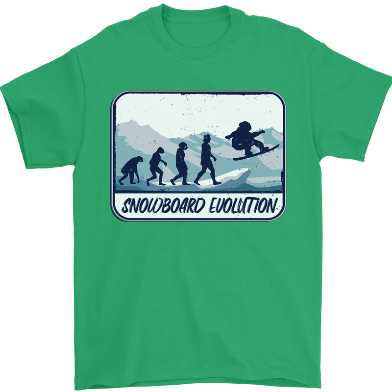 Snowboarding Evolution Funny Snowboarder Mens T-Shirt Cotton Gildan Irish Green