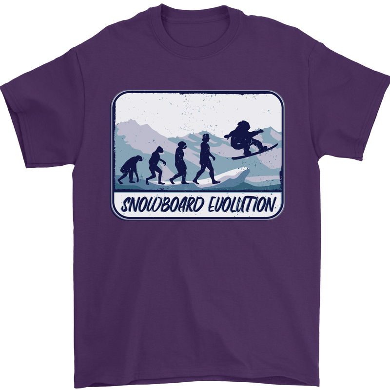 Snowboarding Evolution Funny Snowboarder Mens T-Shirt Cotton Gildan Purple