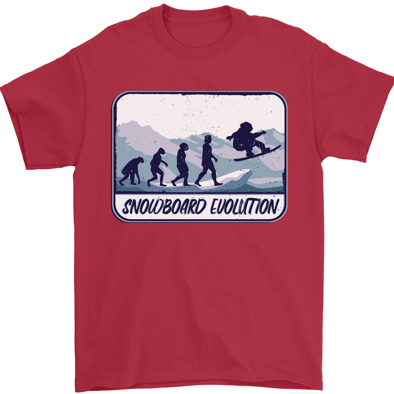 Snowboarding Evolution Funny Snowboarder Mens T-Shirt Cotton Gildan Red