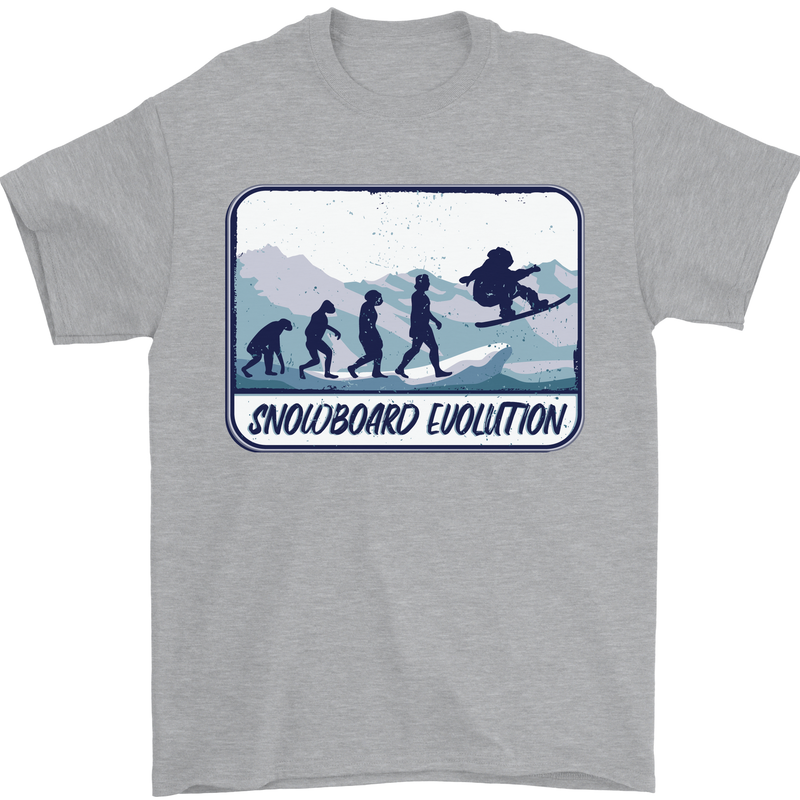 Snowboarding Evolution Funny Snowboarder Mens T-Shirt Cotton Gildan Sports Grey