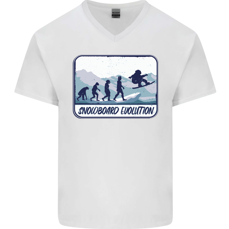 Snowboarding Evolution Funny Snowboarder Mens V-Neck Cotton T-Shirt White