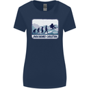 Snowboarding Evolution Funny Snowboarder Womens Wider Cut T-Shirt Navy Blue