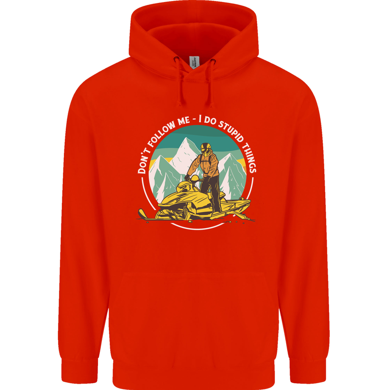 Snowmobile Dont Follow Me Funny Childrens Kids Hoodie Bright Red