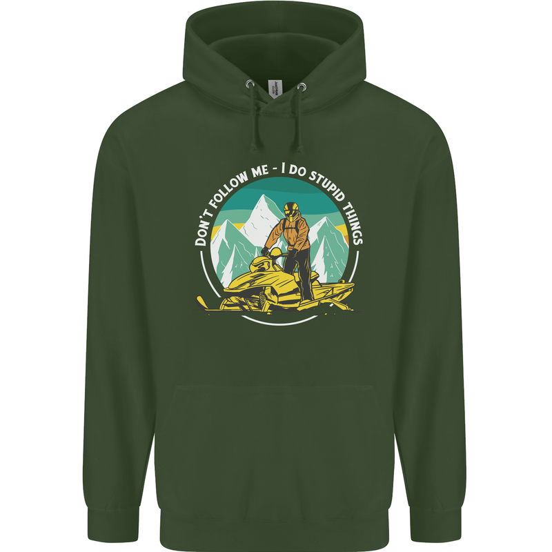 Snowmobile Dont Follow Me Funny Childrens Kids Hoodie Forest Green