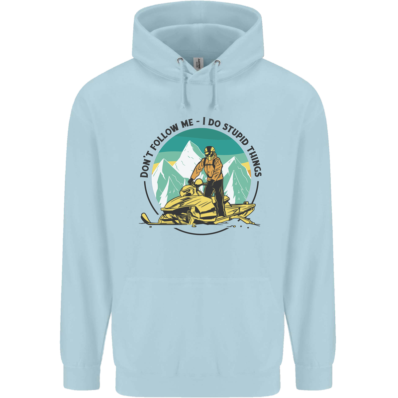 Snowmobile Dont Follow Me Funny Childrens Kids Hoodie Light Blue