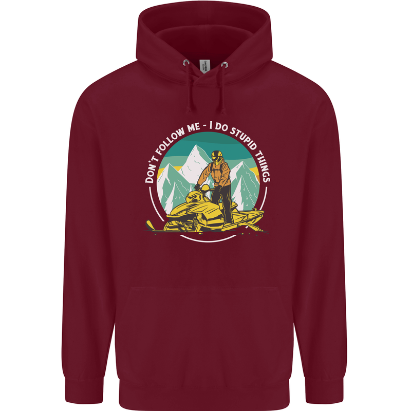 Snowmobile Dont Follow Me Funny Childrens Kids Hoodie Maroon