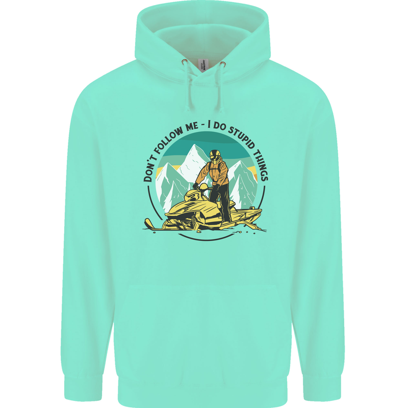 Snowmobile Dont Follow Me Funny Childrens Kids Hoodie Peppermint