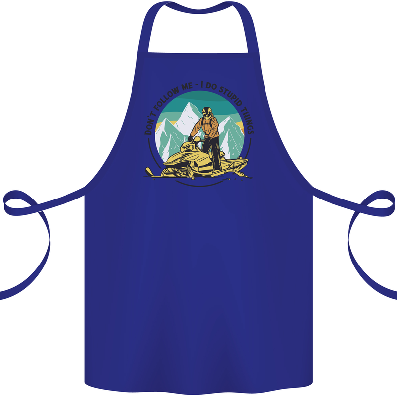 Snowmobile Dont Follow Me Funny Cotton Apron 100% Organic Royal Blue