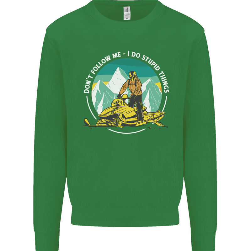 Snowmobile Dont Follow Me Funny Kids Sweatshirt Jumper Irish Green