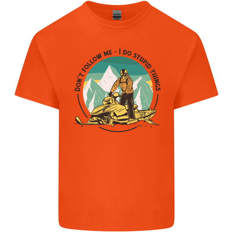 Snowmobile Dont Follow Me Funny Kids T-Shirt Childrens Orange