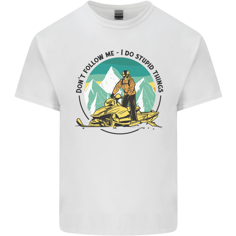 Snowmobile Dont Follow Me Funny Kids T-Shirt Childrens White