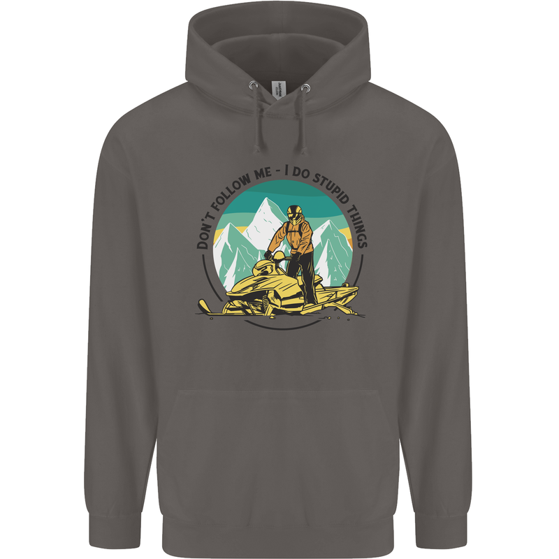 Snowmobile Dont Follow Me Funny Mens 80% Cotton Hoodie Charcoal