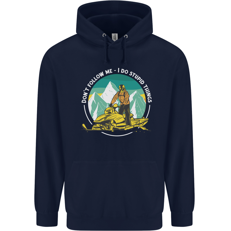Snowmobile Dont Follow Me Funny Mens 80% Cotton Hoodie Navy Blue