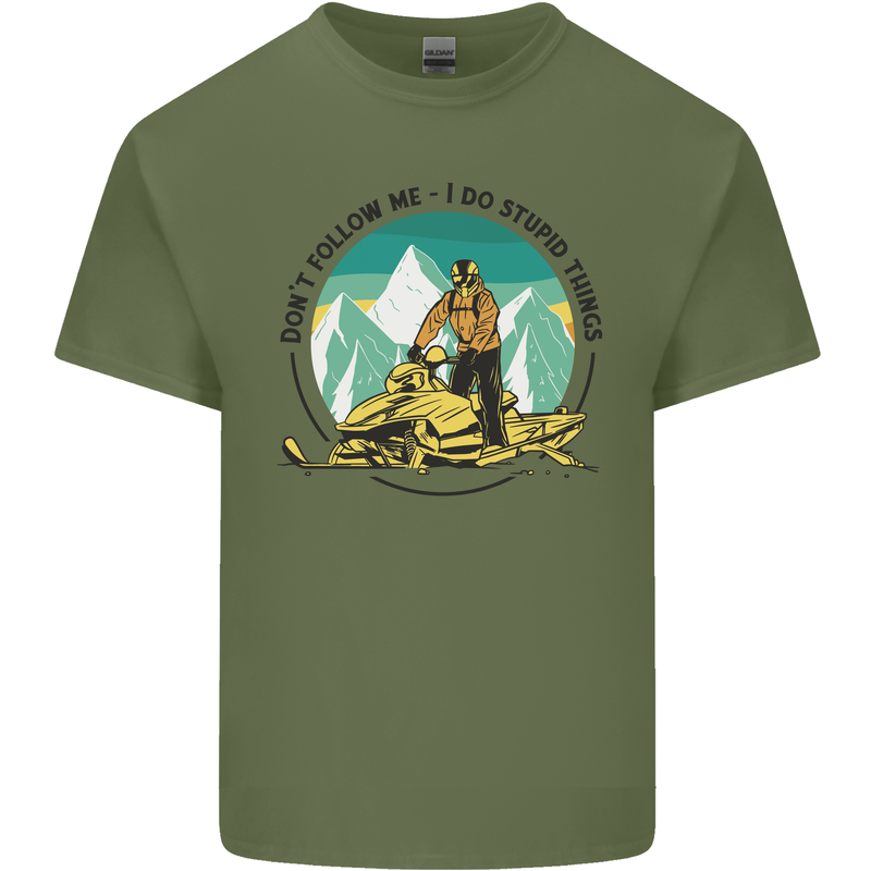 Snowmobile Dont Follow Me Funny Mens Cotton T-Shirt Tee Top Military Green