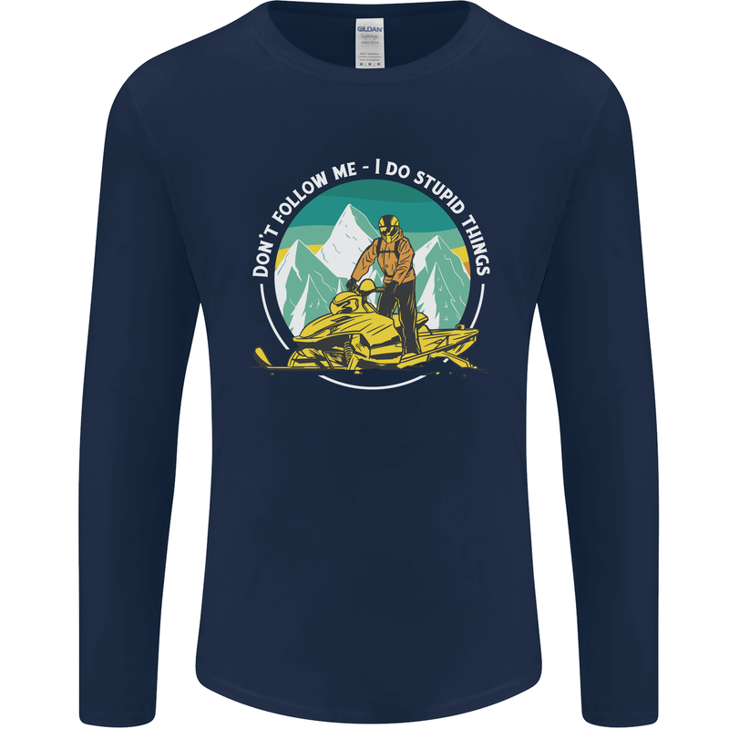 Snowmobile Dont Follow Me Funny Mens Long Sleeve T-Shirt Navy Blue