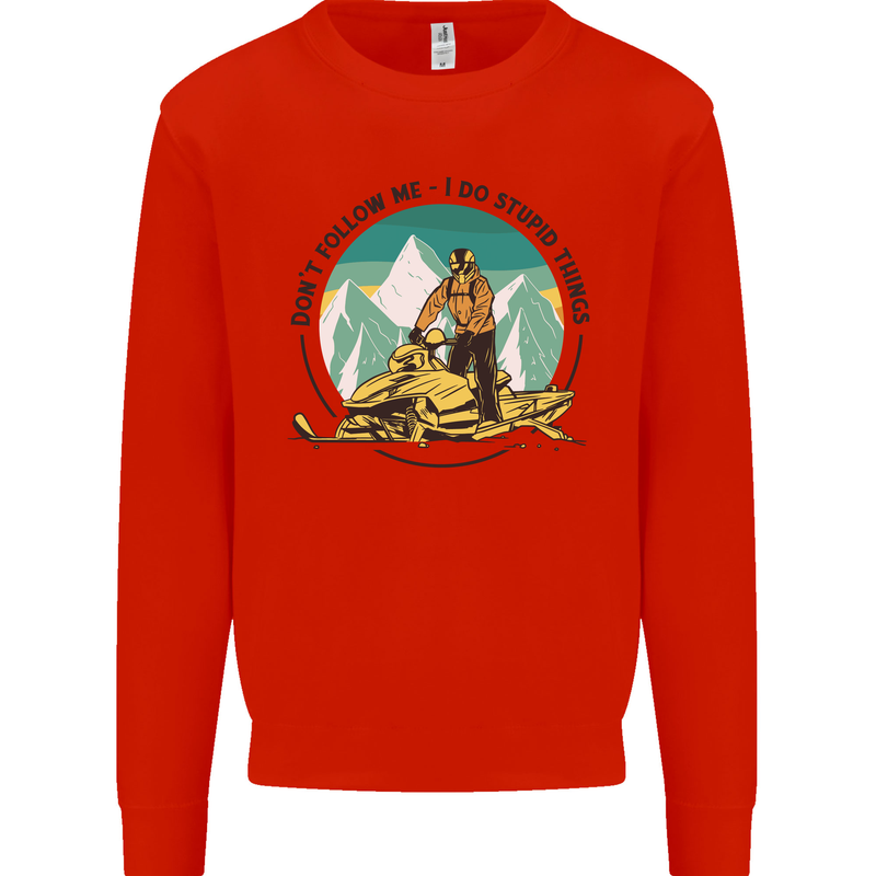Snowmobile Dont Follow Me Funny Mens Sweatshirt Jumper Bright Red